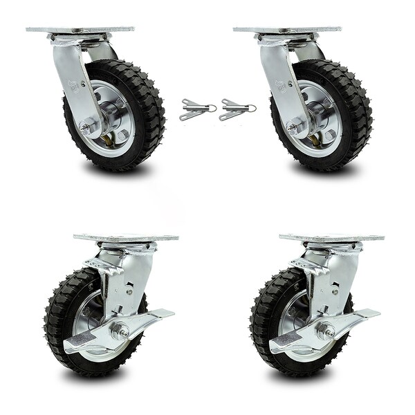 6 Inch Black Pneumatic Wheel Caster Swivel with Swivel Locks 2 with Brakes, 4PK